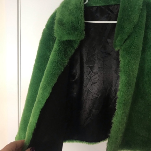 Faux Fur Green Glam Coat - Picture 5 of 6
